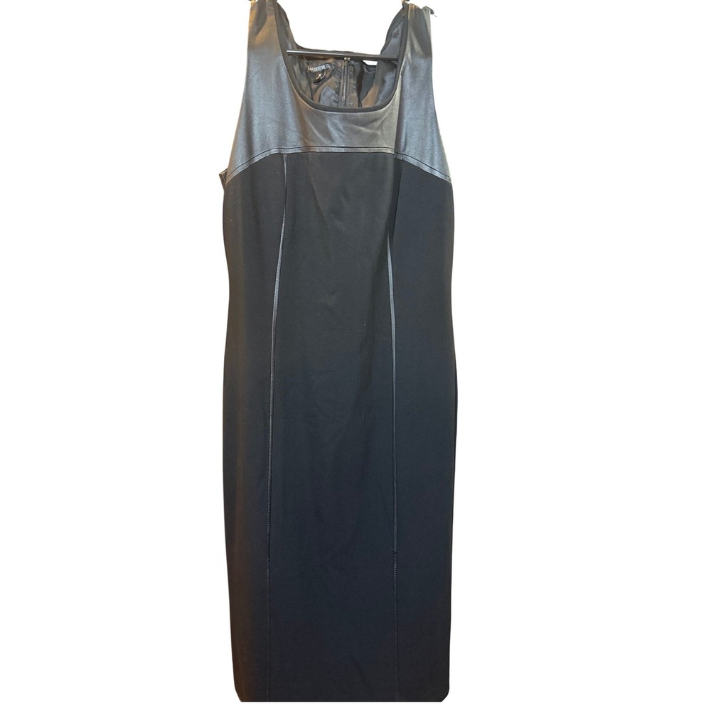 Lafayette 148 New York Black Leather Trim Sleeveless Sheath Dress Size 10